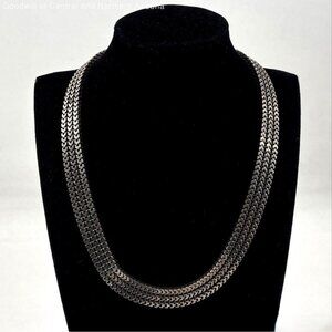 Sterling Silver Triple Strand Byzantine Chain Necklace 40g